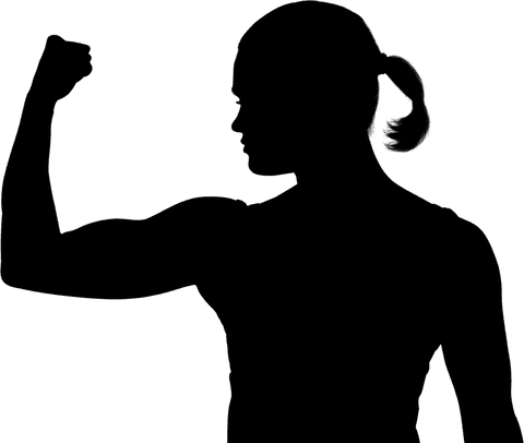Silhouette of fit woman flexing muscles on transparent background