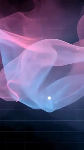 Vertical abstract ribbons flowing in pink and blue neon with glowing embers