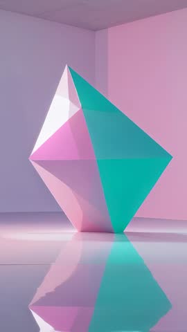 Rotating Pastel Polyhedron Revealing Faces in Minimal Gallery Corner | Vertical Video