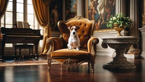 Elegant jack russell terrier sitting in luxurious parlor