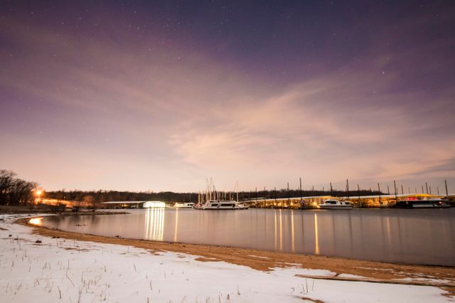 Winter Evening Over Peaceful Marina under Starry Sky - Download Free Stock Images Pikwizard.com