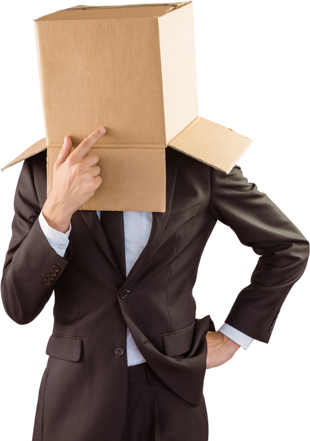 Transparent Anonymous Businessman with Cardboard Box on Head Pointing - Download Free Stock Videos Pikwizard.com