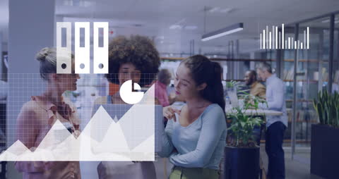 Diverse Team Analyzing Financial Data in Busy Office