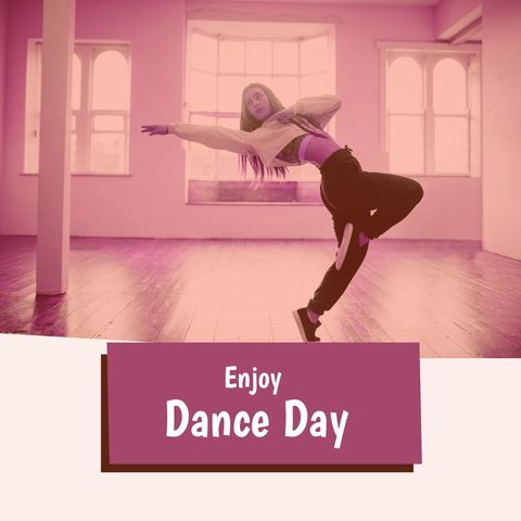 Young woman celebrating dance day in studio