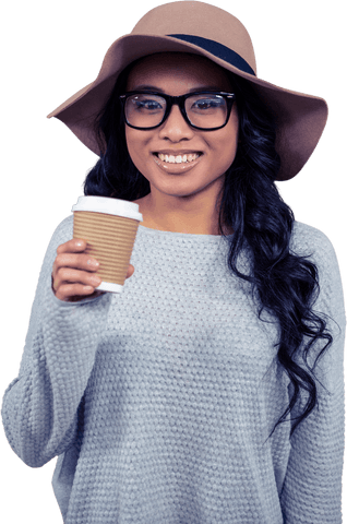 smiling woman in hat holding transparent disposable coffee cup - Download Free Stock Videos Pikwizard.com