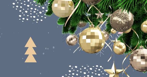 Festive Christmas Baubles and Snowflakes on Blue Background