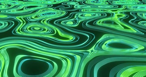 Dynamic neon topographic pattern with glowing green lines