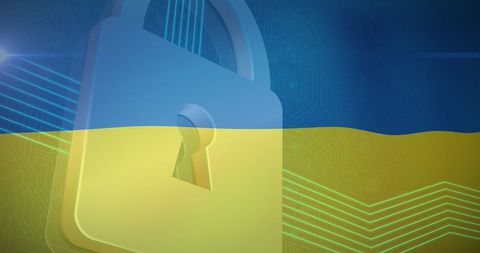 Cybersecurity and information protection with ukraine national flag