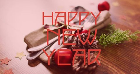 Happy New Year Banner with Festive Natural Decor