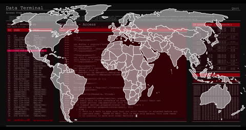 Animated World Map with Digital Data Interface Effect