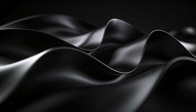 Undulating Glossy Black Satin Waves Creating Abstract Luxury Texture Depth Studio-lit