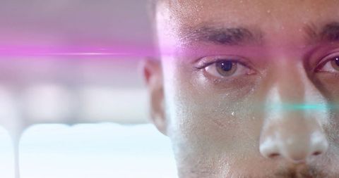 Intense dramatic portrait with neon light effects