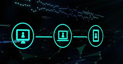 Digital Network Connection with Icons Over Black Background - Download Free Stock Images Pikwizard.com