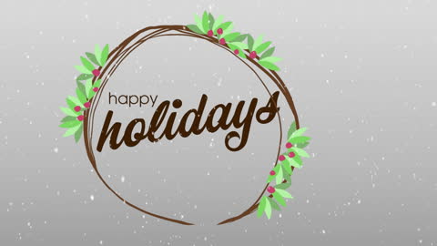 Festive Happy Holidays Greeting with Snowflakes and Wreath