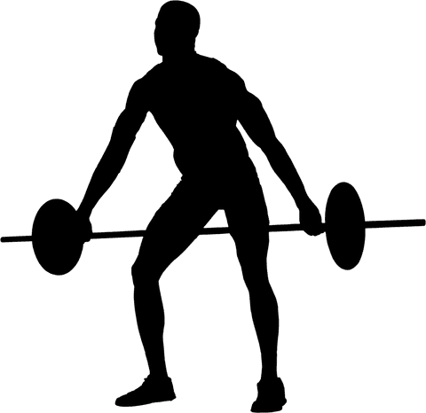 Transparent silhouette of man holding barbell in athletic pose