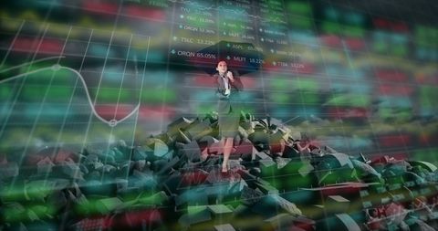 businesswoman navigating financial storm with digital analytics overlay - Download Free Stock Images Pikwizard.com