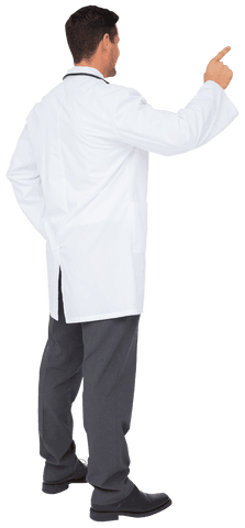 Medical professional in white coat pointing transparent background