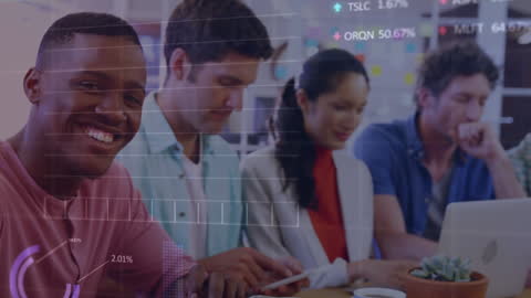 Diverse Team Analyzing Stock Market Trends and Data