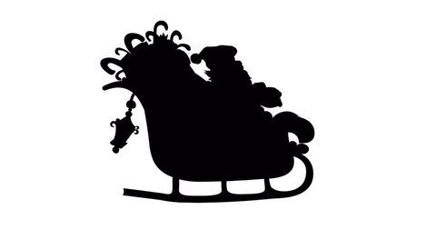 Silhouette of Santa Claus in Festive Sleigh on White Background