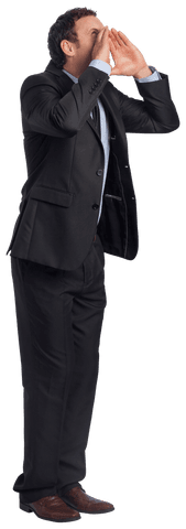 Dynamic businessman shouting with passion on transparent background