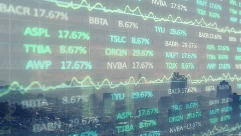Stock Market Graph Animation on Urban Skyline Background