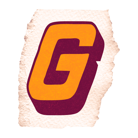 Retro-style g on textured torn paper transparent background