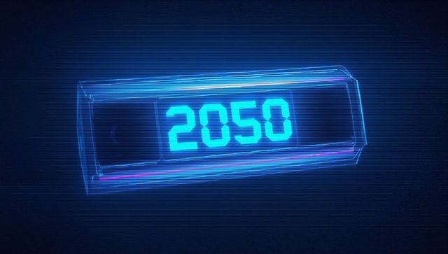 Holographic neon 2050 display projecting cyan seven-segment wireframe prism in dark cyber