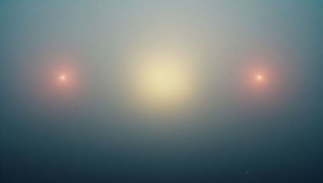 Abstract colored lights through heavy fog