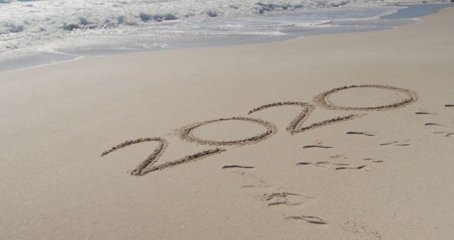 2020 Written in Sand on Beach Shore with Ocean Waves - Download Free Stock Images Pikwizard.com