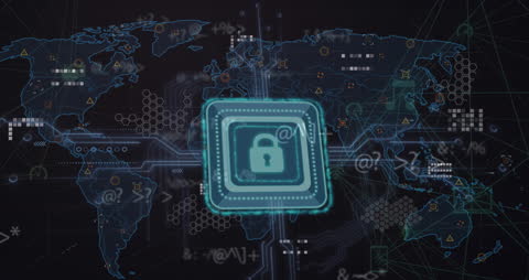 Digital Security Network with Padlock Over World Map