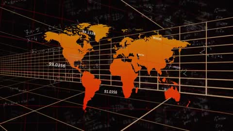 Digital World Map Animation with Numerical Data and Equations