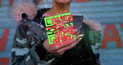 Hipster Using Smartphone with Digital QR Animation
