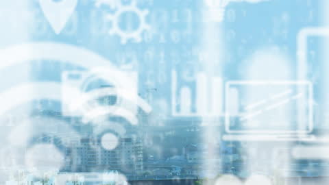 Futuristic Data Processing Technology Over Urban Cityscape