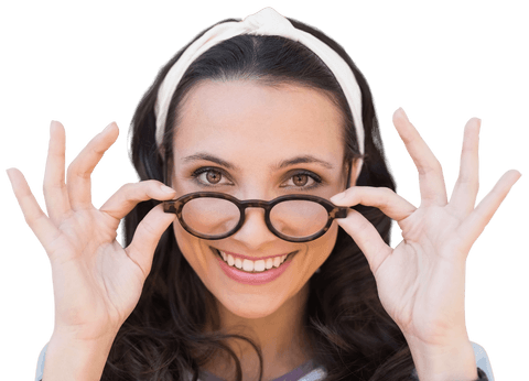 smiling caucasian woman adjusting glasses on transparent background - Download Free Stock Videos Pikwizard.com