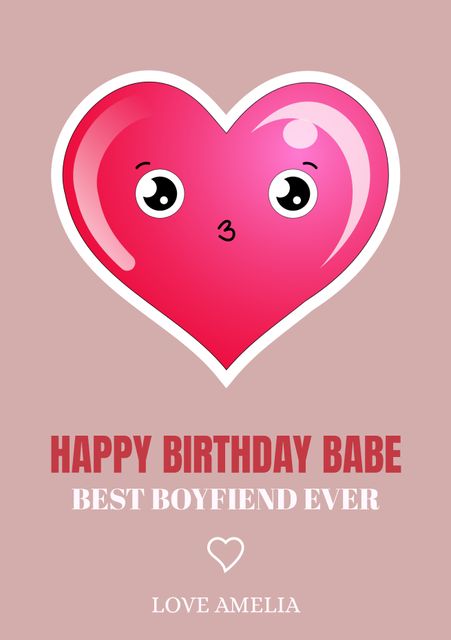 This design features an adorable heart character with a kissy face, perfect for expressing love and adoration on a boyfriend's birthday. Ideal for greeting cards, social media posts, or personalized gifts to celebrate a special occasion with sentimental messages and affectionate visuals.