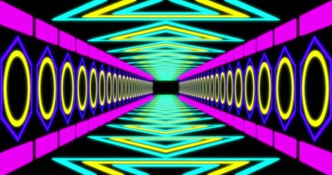 Hypnotic Motion Neon Tunnel with Geometric Patterns