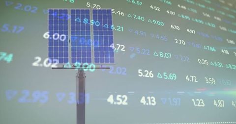 Solar panels with financial data overlay highlight technology innovation