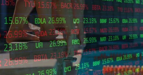 Business and Sport Crossover: Swimmer in Front of Stock Market Board