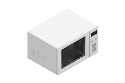 High angle view transparent white microwave oven