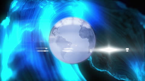 Spinning Globe with Futuristic Digital Light Trails