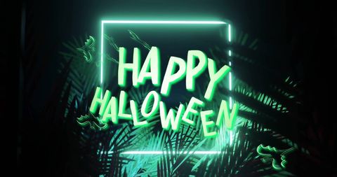 Happy Halloween Neon Sign with Spooky Details
