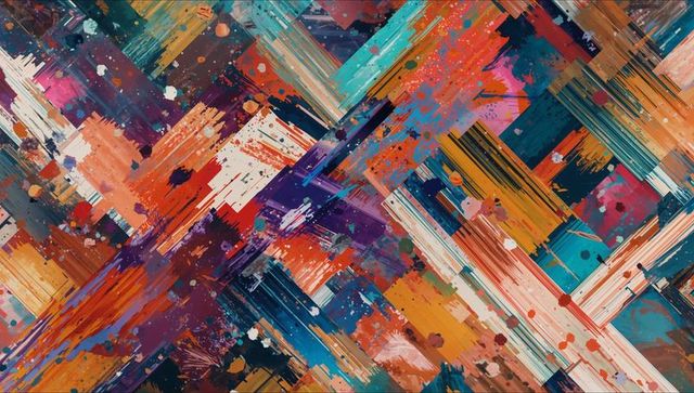 Dynamic abstract art with vibrant brush strokes and splashes