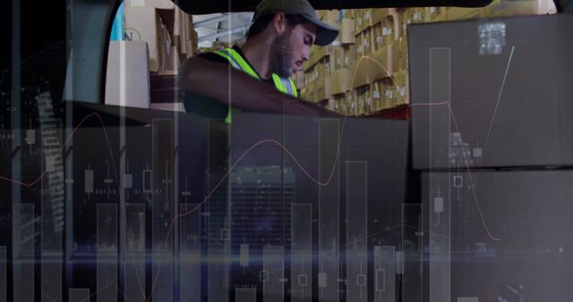 Warehouse Worker Preparing Orders Amid Stock Market Data Overlay - Download Free Stock Images Pikwizard.com