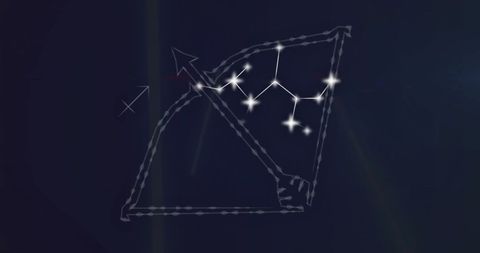 Digital Sagittarius Horoscope with Glowing Star Pattern on Black Background