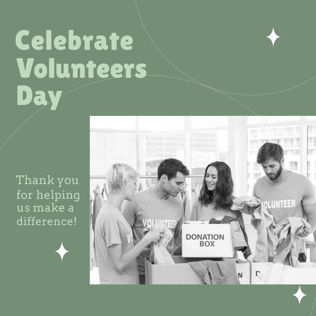 Communicate appreciation for volunteers with an attractive banner showcasing a diverse group participating in a charitable activity. Useful for promoting volunteer events, community service programs, and non-profit organization websites or social media campaigns. Highlights thankfulness and teamwork in community enhancement efforts.