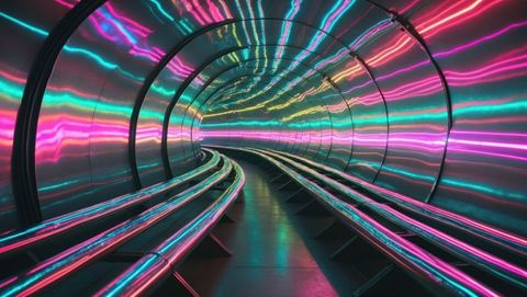 Futuristic neon tunnel with vivid light patterns