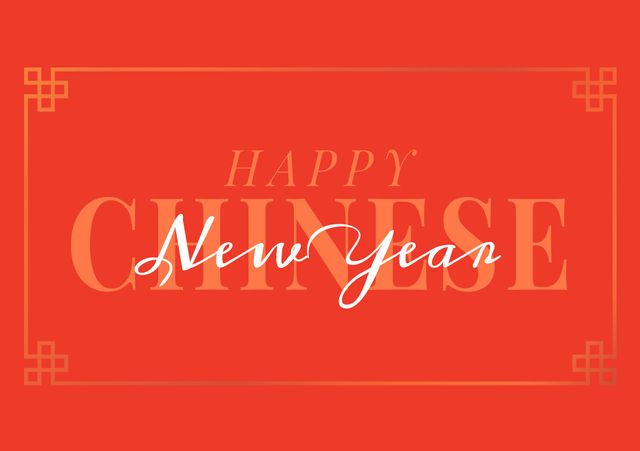 Image featuring 'Happy Chinese New Year' text on a bold red background in stylized typography. Ideal for use in festive greeting cards, holiday invitations, cultural event promotions, and social media posts celebrating the Lunar New Year.