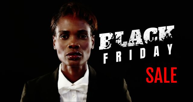 Black Friday Sale Advertisement with Stylish Woman in Suit - Download Free Stock Images Pikwizard.com