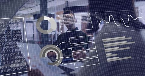 Diverse Team Analyzing Financial Data through Technology Interface