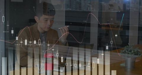 Asian Professional Analyzing Financial Data in Urban Cafe